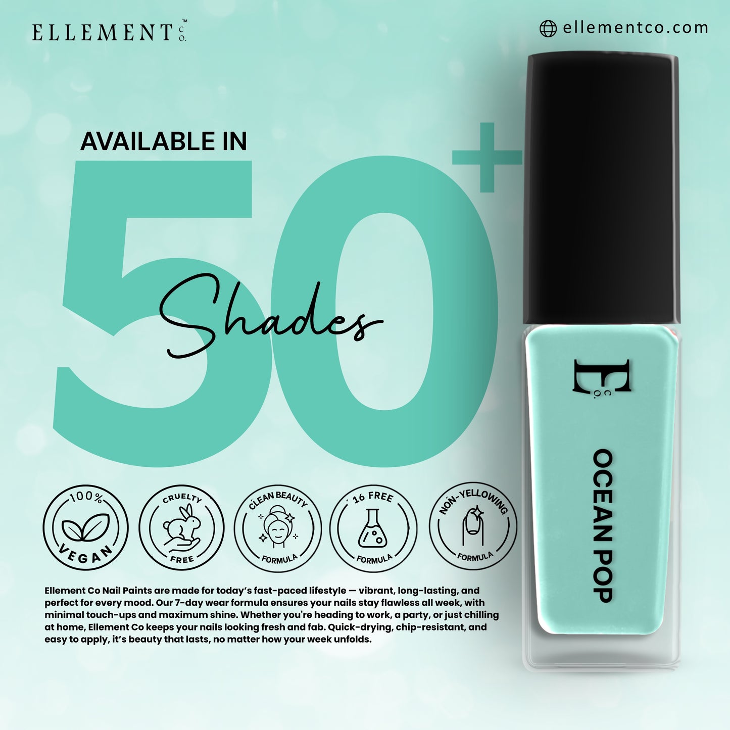 OCEAN POP Vegan Nail Polish, Mint Green Color -10 Ml
