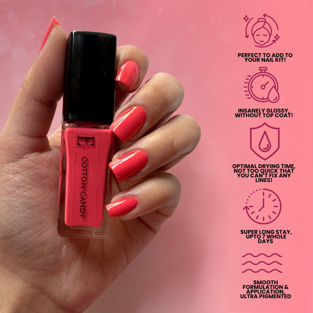 Cotton Candy Vegan Hot Pink Nail Polish – Chip-Resistant, Non-Yellowing, Gel-Like Shine, Long-Lasting