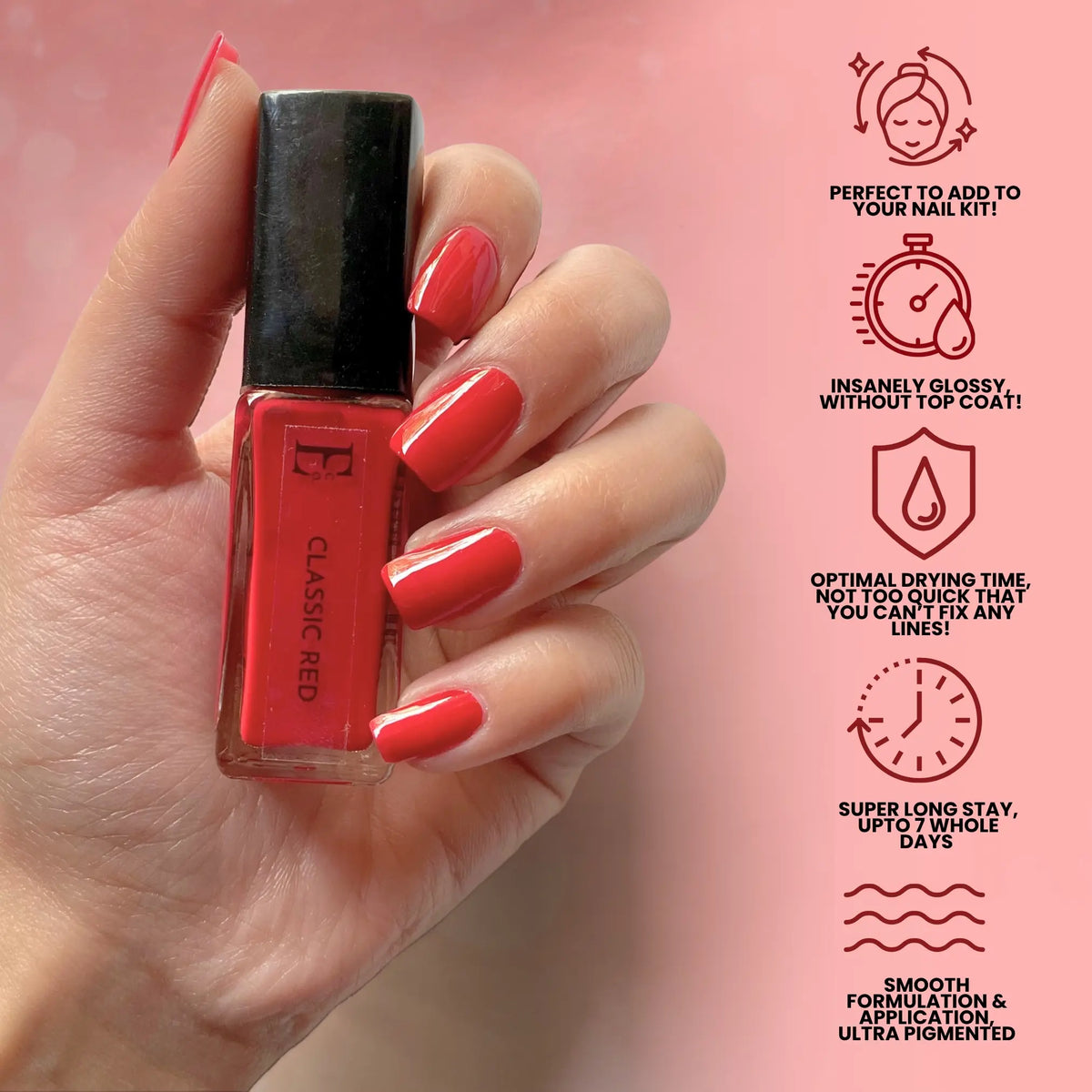 Classic Red Vegan Nail Polish – Vibrant Color, Long-Lasting, Chip-Resistant, Gel-Like Shine 6