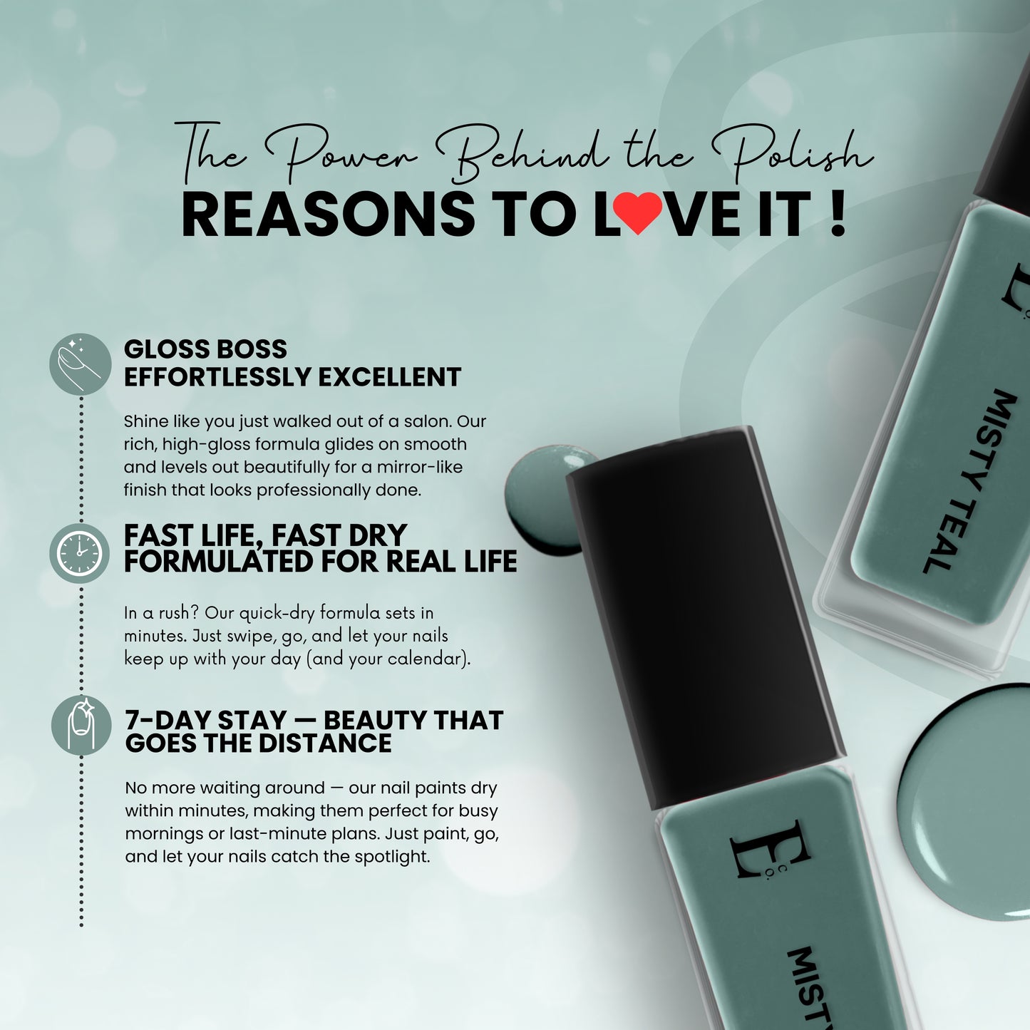 MISTY TEAL Vegan Nail Polish Teal Blue, Green Color -10 Ml