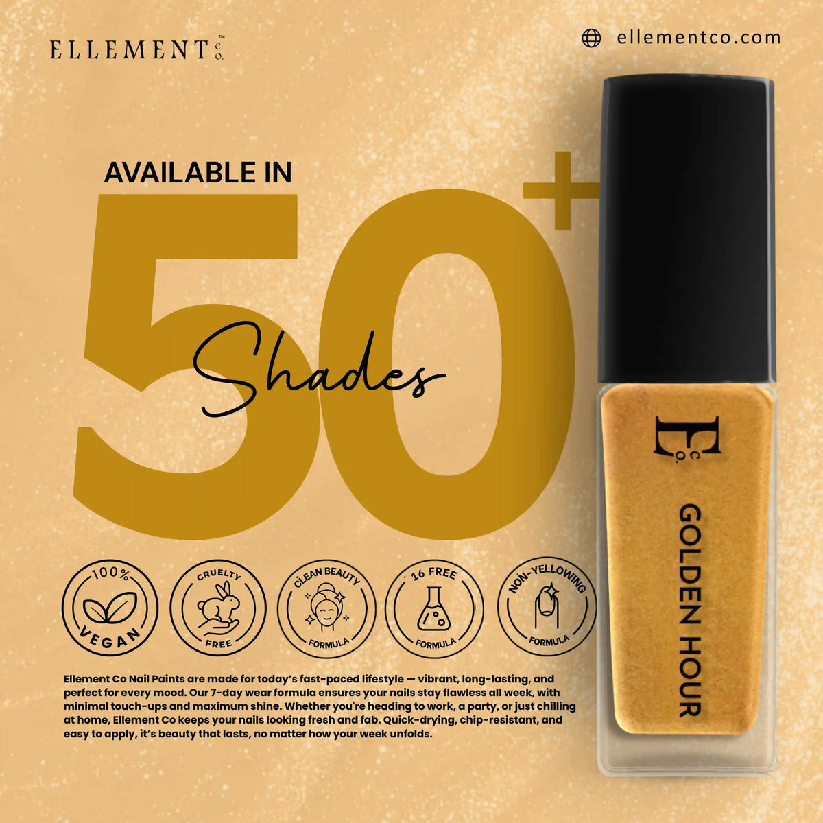Golden Hour Vegan Gold Nail Polish – Chip-Resistant, Glittery Finish, Gel-Like Shine, Long-Lasting 4
