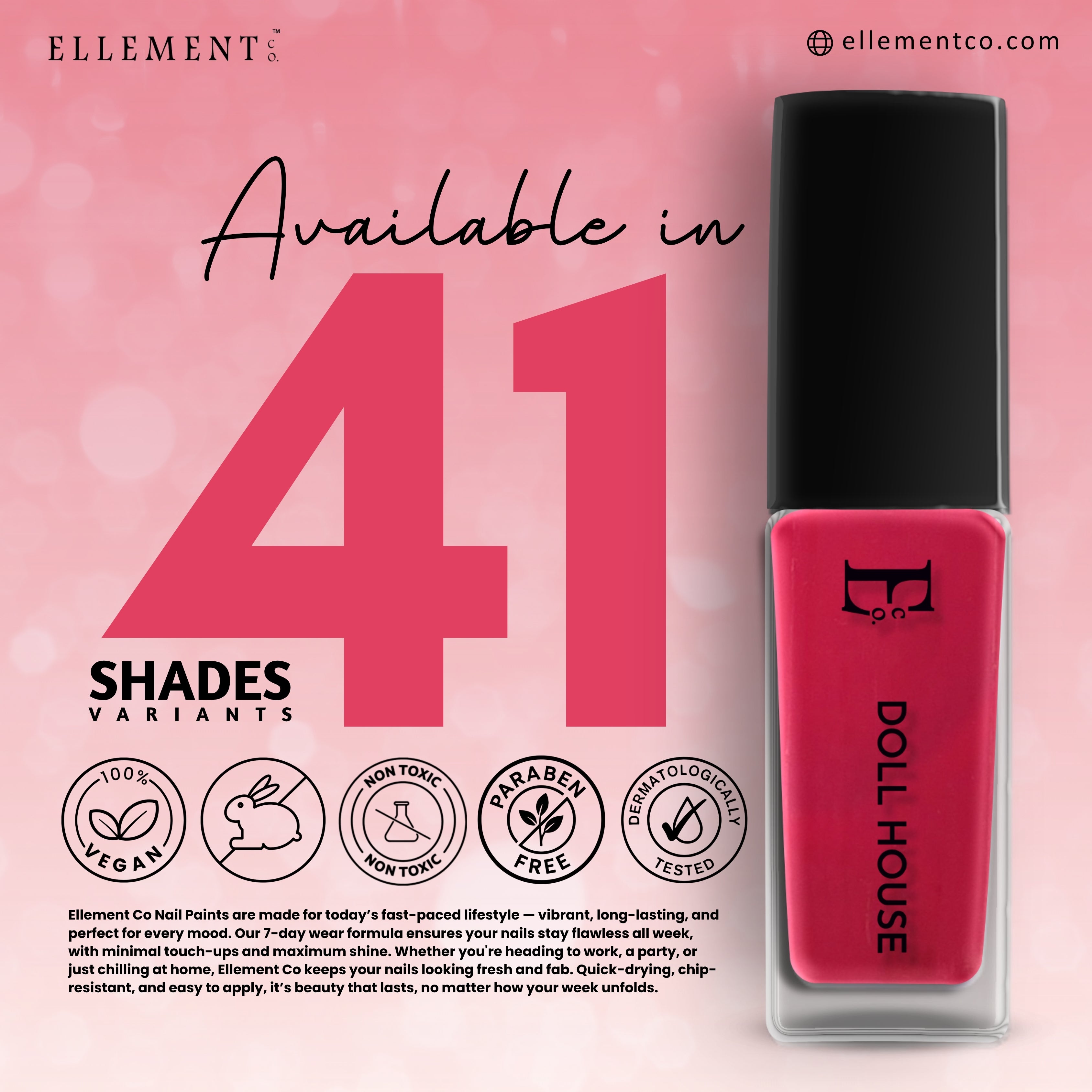 Doll House Vegan Pink Nail Polish – Chip-Resistant, Non-Yellowing, Gel-Like Shine, Long-Lasting