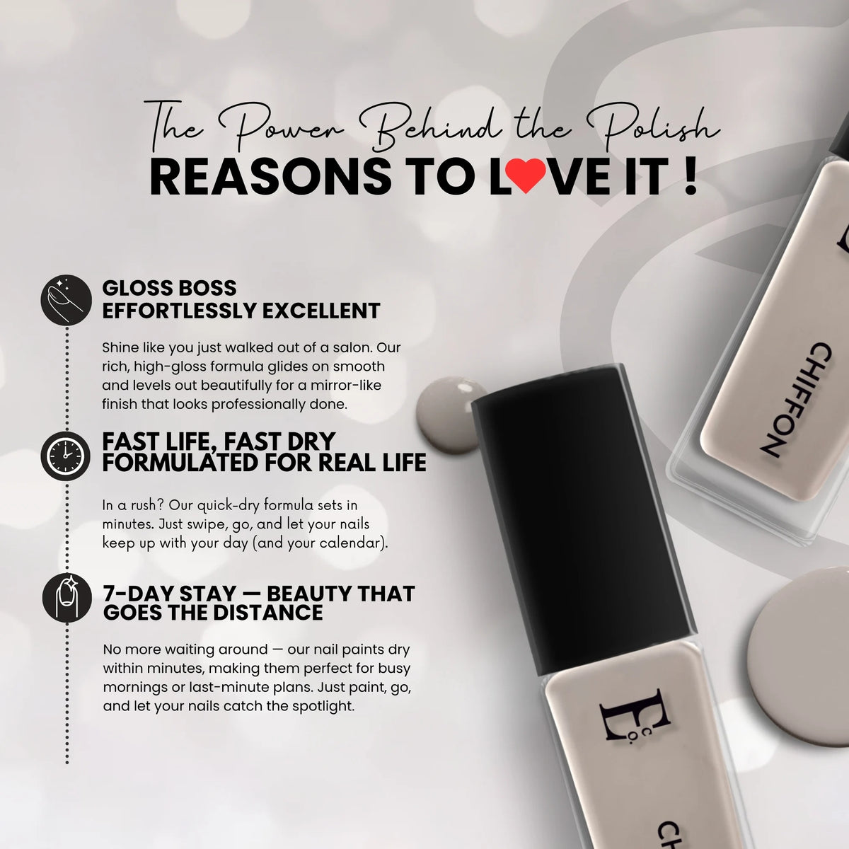 Chiffon Grey Vegan Nail Polish – Chip-Resistant, Pastel Color, Non-Yellowing, Gel-Like Shine, Long-Lasting 3