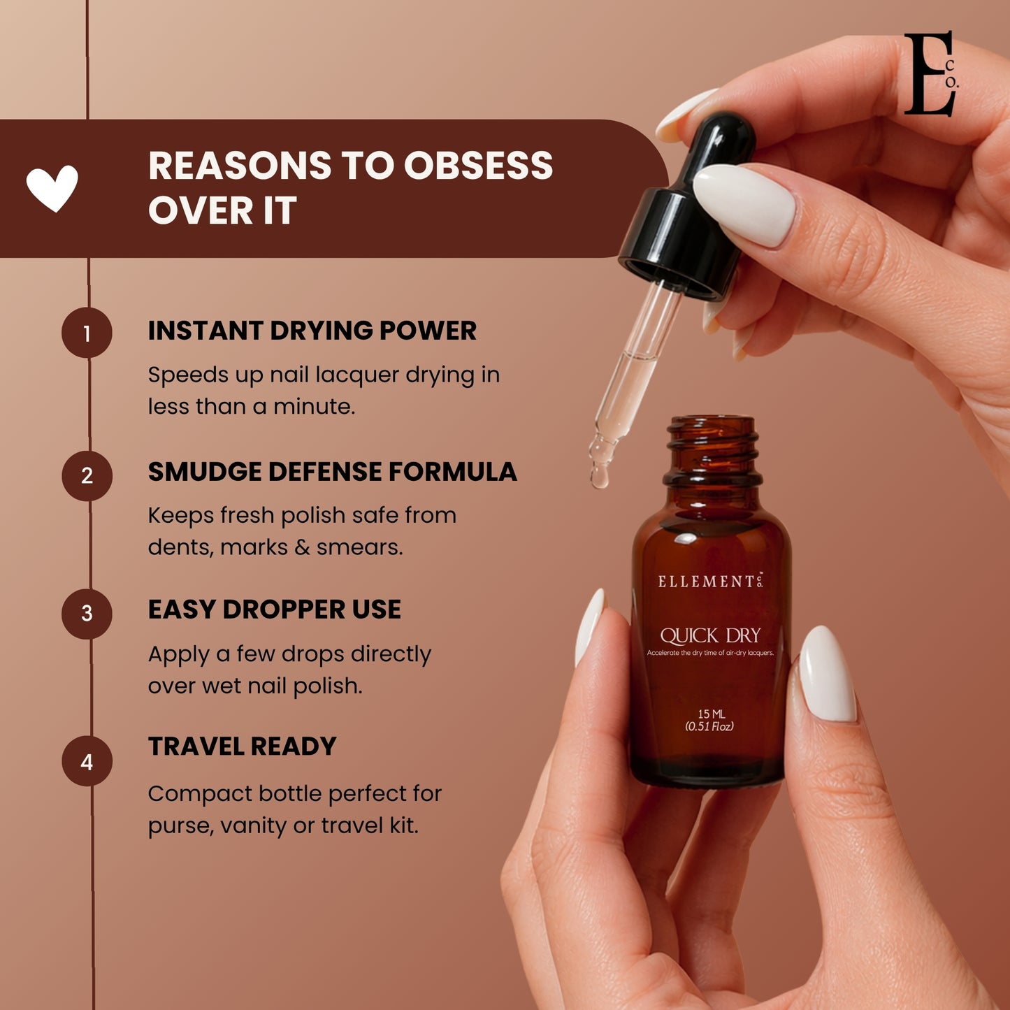 Ellement Co. Quick Dry Nail Drops – Fast-Drying, Smudge-Free Polish Accelerator, 15ML