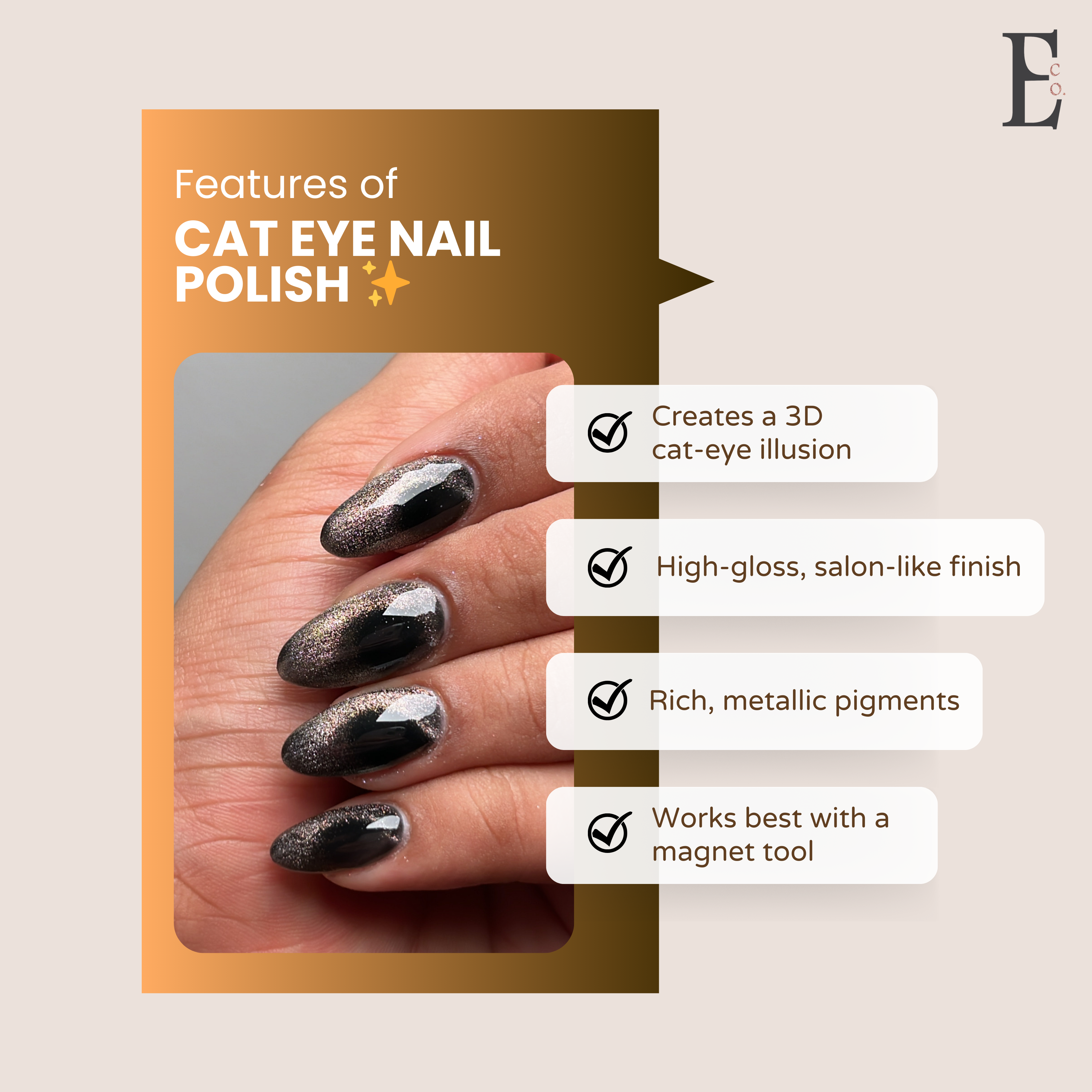 Nudessence Cat Eye Gel Polish – Dull Nude Brown with Gold Tints, Magnetic Multi-Dimensional Nail Art, Long-Lasting Gel