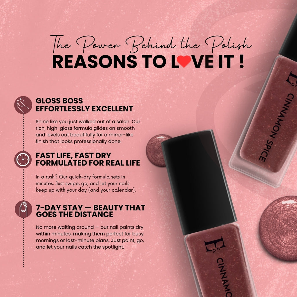 Cinnamon Spice Vegan Light Maroon Nail Polish – Chip-Resistant, Non-Yellowing, Metallic Shimmer, Long-Lasting