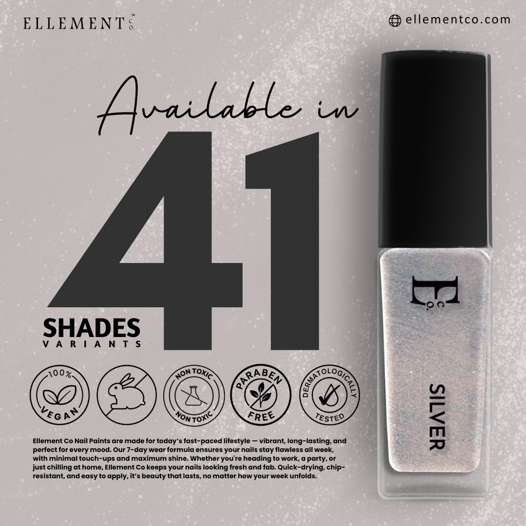 Silver Vegan Nail Polish – Chip-Resistant, Non-Yellowing, Gel-Like Mirror Finish, Long-Lasting