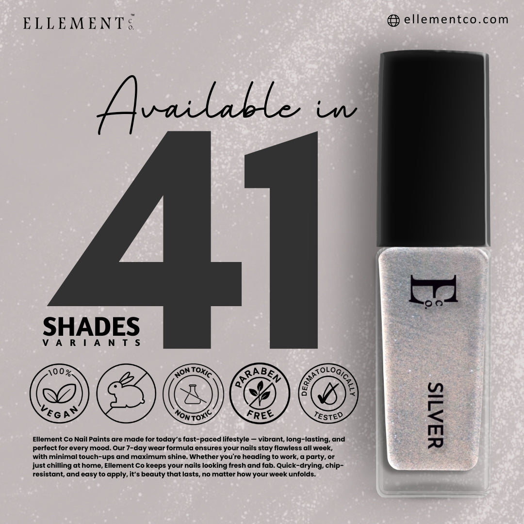 Silver Vegan Nail Polish – Chip-Resistant, Non-Yellowing, Gel-Like Mirror Finish, Long-Lasting