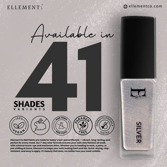 Silver Vegan Nail Polish – Chip-Resistant, Non-Yellowing, Gel-Like Mirror Finish, Long-Lasting