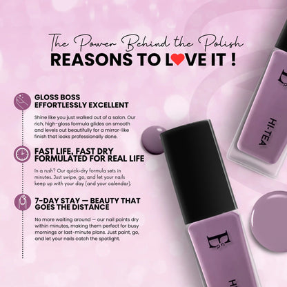 HI-Tea Vegan Lavender Nail Polish – Chip-Resistant, Non-Yellowing, Gel-Like Shine, Long-Lasting 3