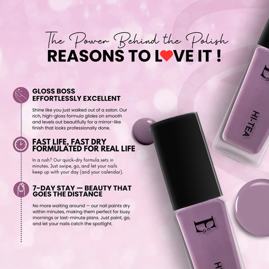 HI-Tea Vegan Lavender Nail Polish – Chip-Resistant, Non-Yellowing, Gel-Like Shine, Long-Lasting 3