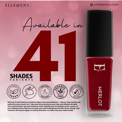 Merlot Vegan Maroon Nail Polish – Chip-Resistant, Non-Yellowing, Gel-Like Shine, Long-Lasting