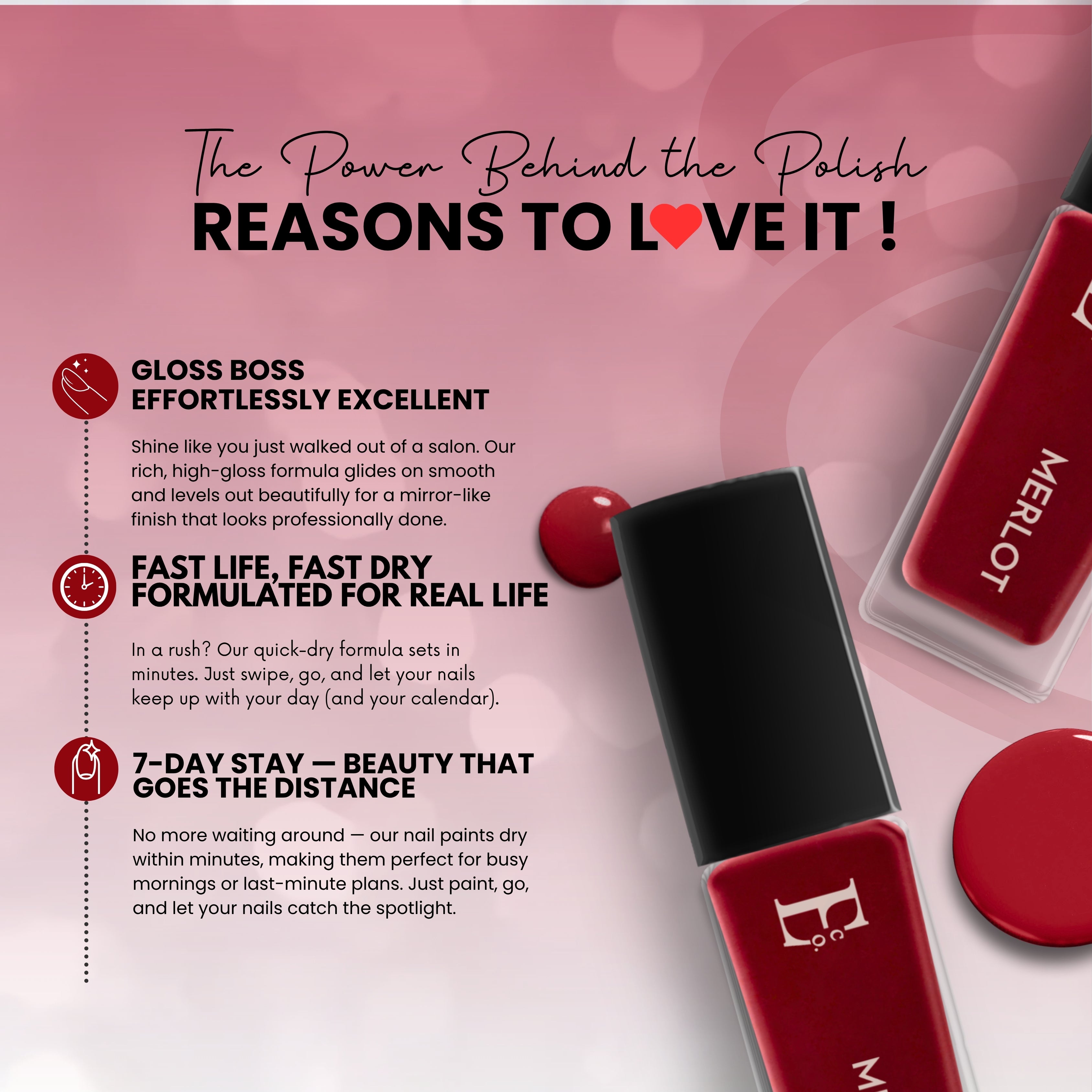 Merlot Vegan Maroon Nail Polish – Chip-Resistant, Non-Yellowing, Gel-Like Shine, Long-Lasting