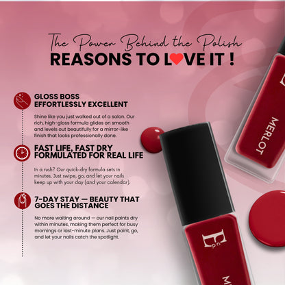 Merlot Vegan Maroon Nail Polish – Chip-Resistant, Non-Yellowing, Gel-Like Shine, Long-Lasting