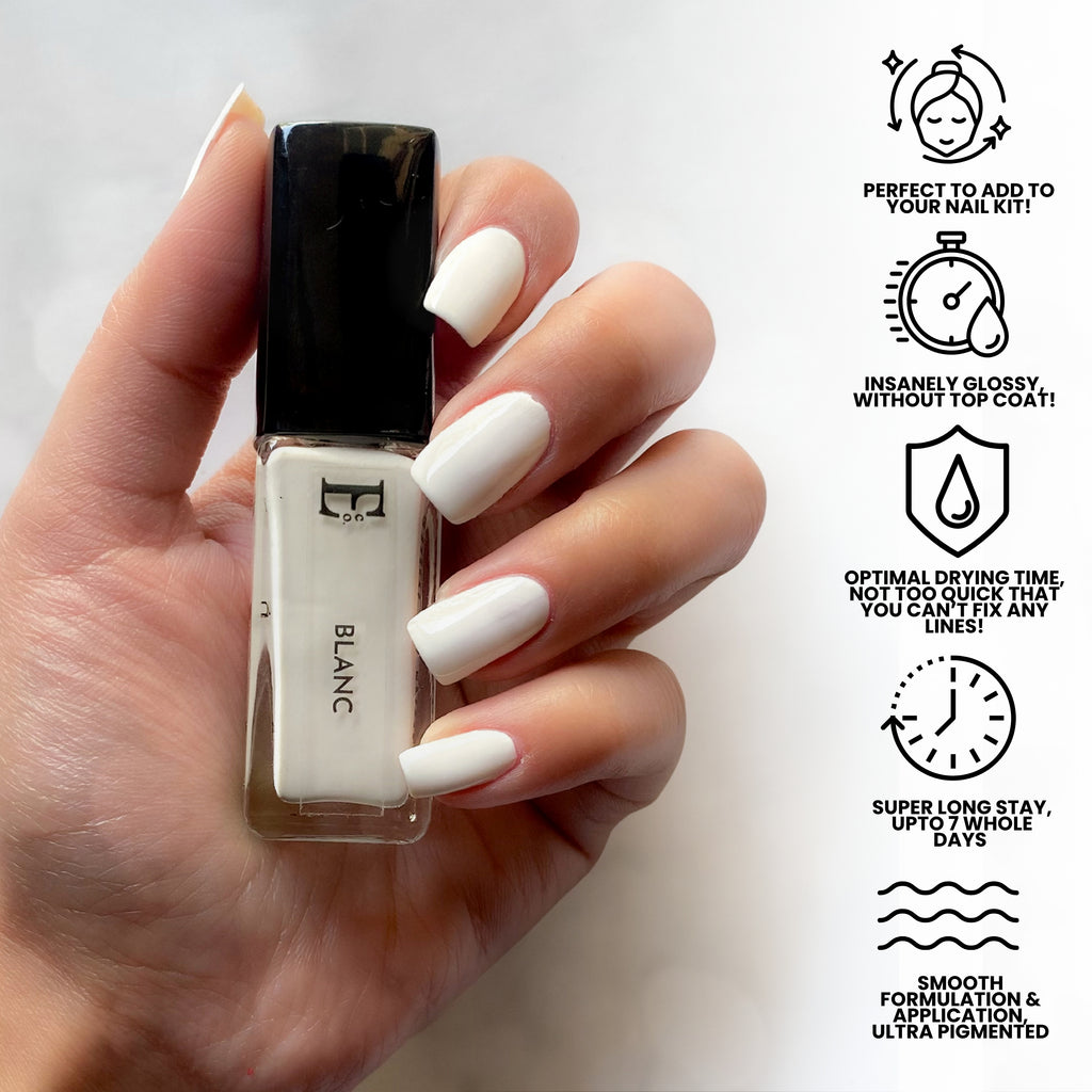 Blanc Nail Vegan Polish – Pure White, Chip-Resistant, Non-Yellowing, Long-Lasting Shine, Perfect For French Manicure