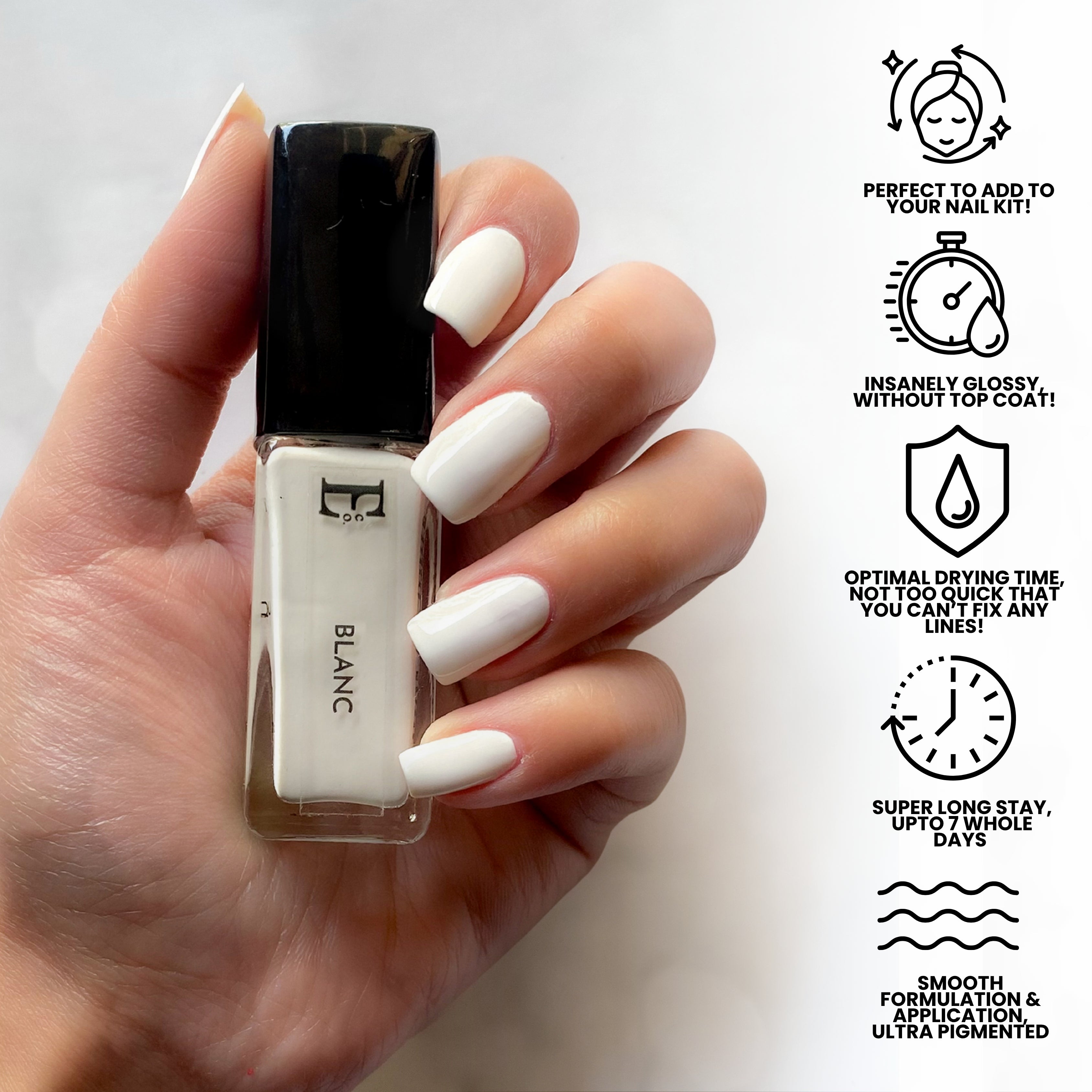 Blanc Nail Vegan Polish – Pure White, Chip-Resistant, Non-Yellowing, Long-Lasting Shine, Perfect For French Manicure