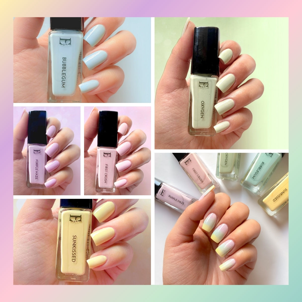 Nature's Palette Nail Polish Set – Summer Ombre Pastel Collection, 5 Shades (Purple Haze, First Crush, Oxygen, Bubblegum, Sunkissed)