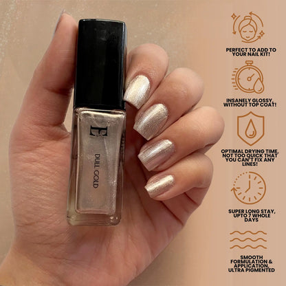Dull Gold Vegan Nail Polish – Chip-Resistant, Metallic Shimmer, Gel-Like Shine, Long-Lasting 6