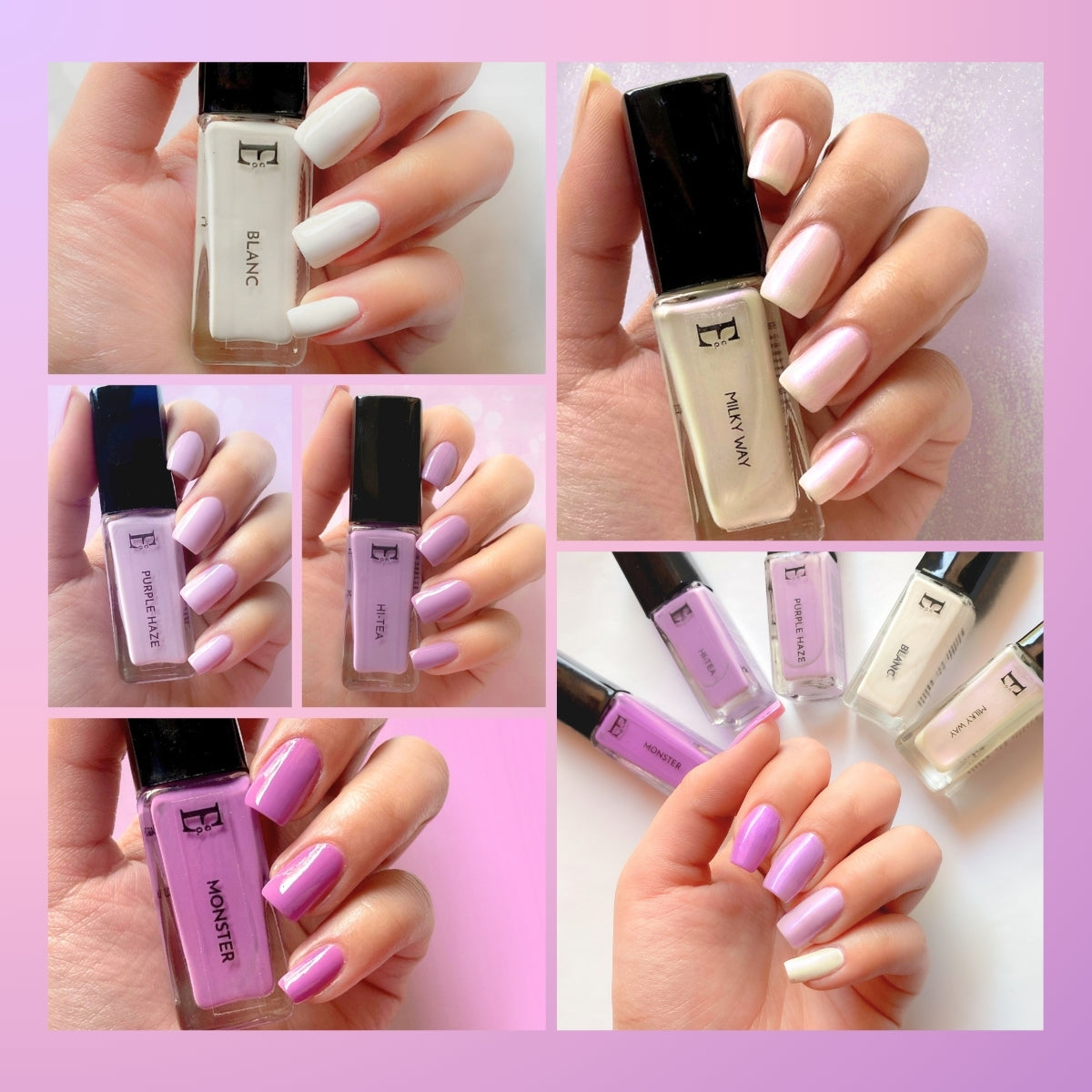 Lavender Love Nail Polish Set – 5-Piece Purple and White Collection (Monster, Hi-Tea, Purple Haze, Milky Way, Blanc)