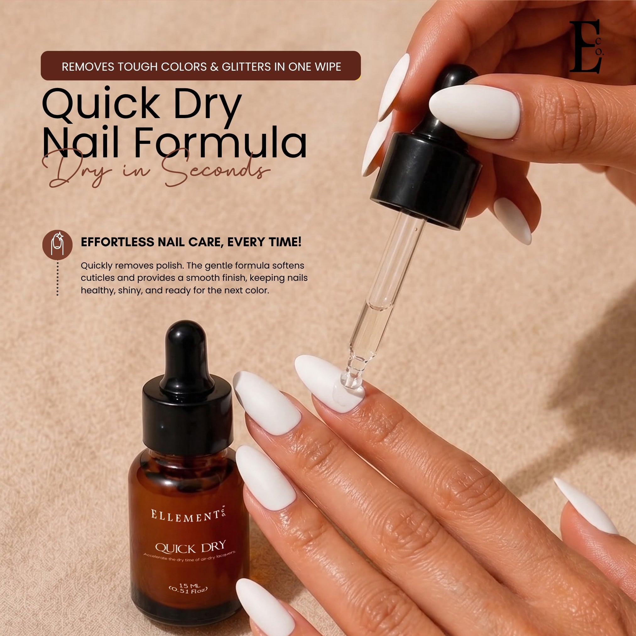 Ellement Co. Quick Dry Nail Drops – Fast-Drying, Smudge-Free Polish Accelerator, 15ML