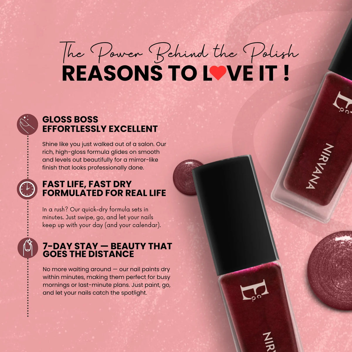 Nirvana Vegan Metallic Red Nail Polish – Chip-Resistant, Non-Yellowing, Gel-Like Shimmer, Long-Lasting 3