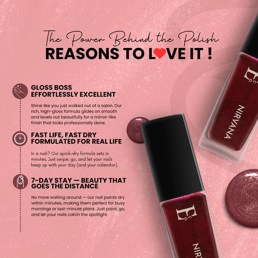 Nirvana Vegan Metallic Red Nail Polish – Chip-Resistant, Non-Yellowing, Gel-Like Shimmer, Long-Lasting 3