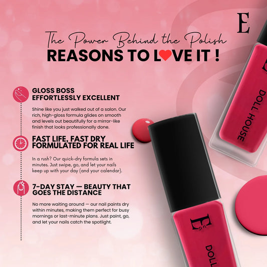 Doll House Vegan Pink Nail Polish – Chip-Resistant, Non-Yellowing, Gel-Like Shine, Long-Lasting 3