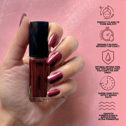 Nirvana Vegan Metallic Red Nail Polish – Chip-Resistant, Non-Yellowing, Gel-Like Shimmer, Long-Lasting 6