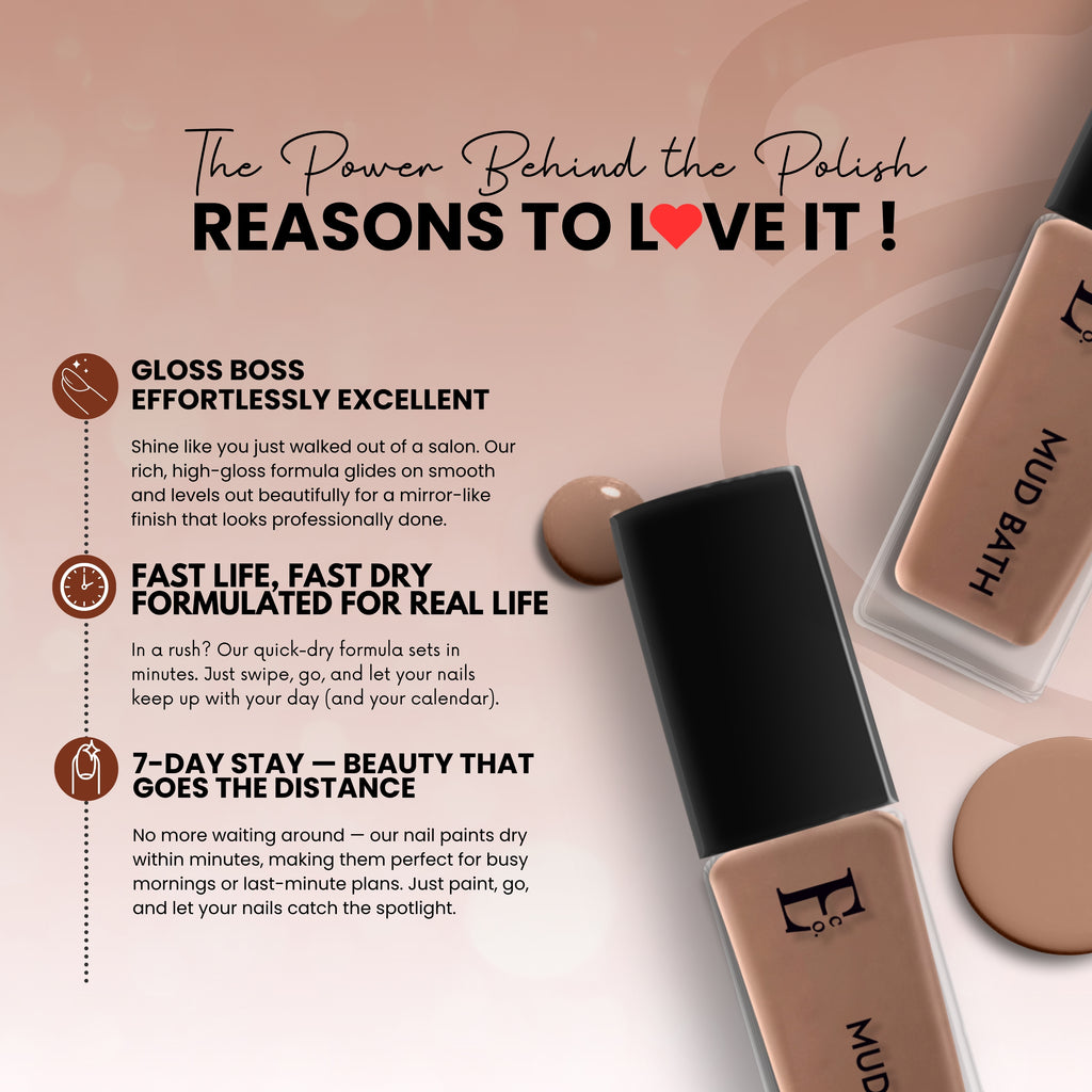 Mudbath Vegan Beige Nude Nail Polish – Chip-Resistant, Non-Yellowing, Gel-Like Shine, Long-Lasting