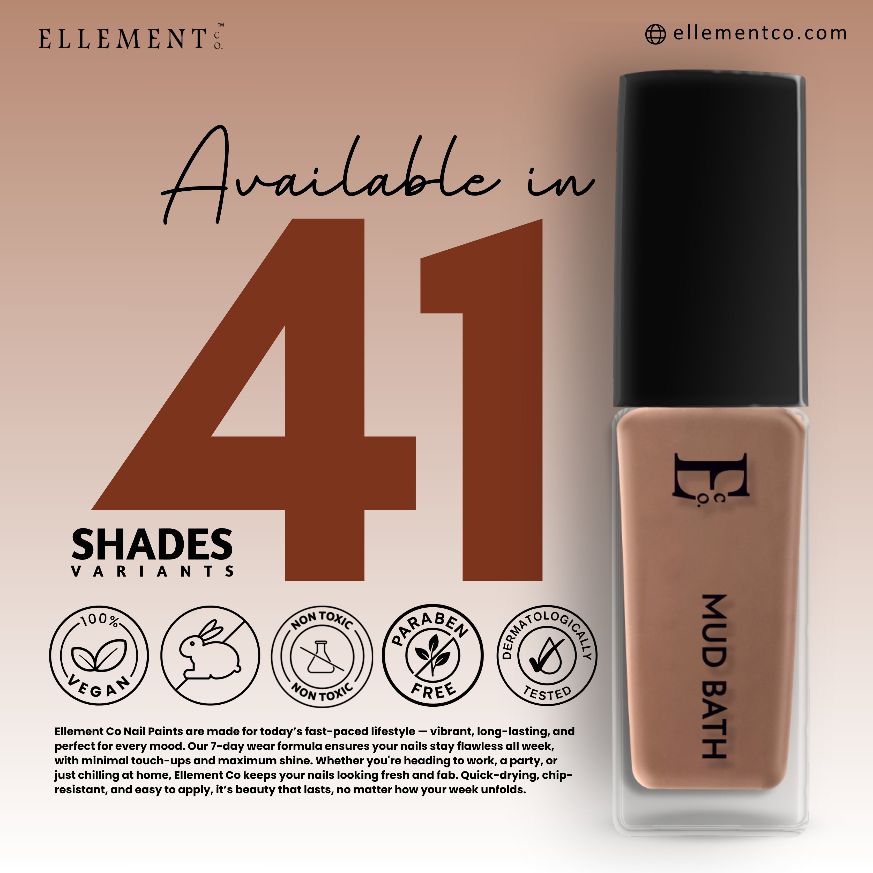 Mudbath Vegan Beige Nude Nail Polish – Chip-Resistant, Non-Yellowing, Gel-Like Shine, Long-Lasting