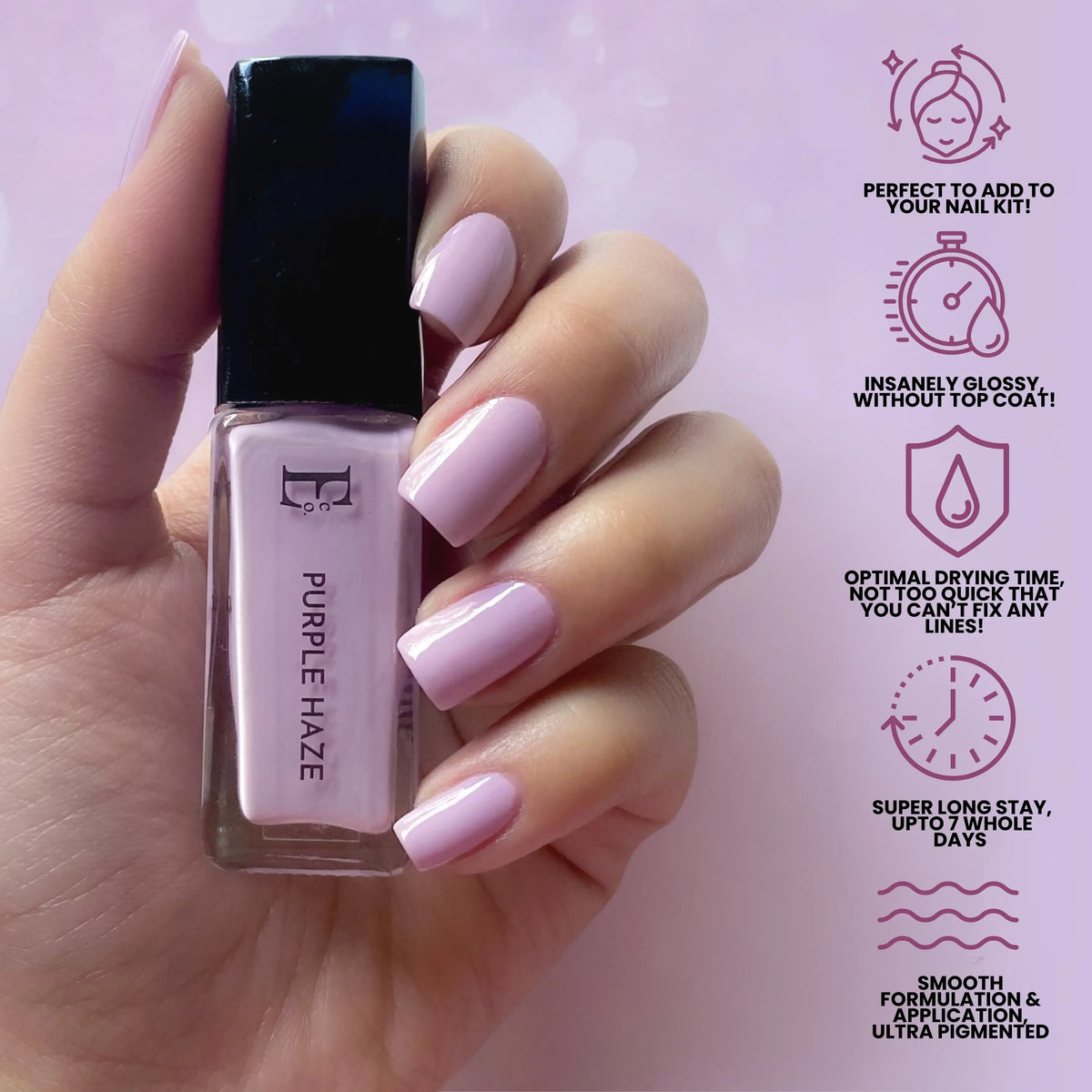 Purple Haze Vegan Nail Polish – Lavender/Lilac Shade, Chip-Resistant, Non-Yellowing, Shiny Finish, Long-Lasting 6