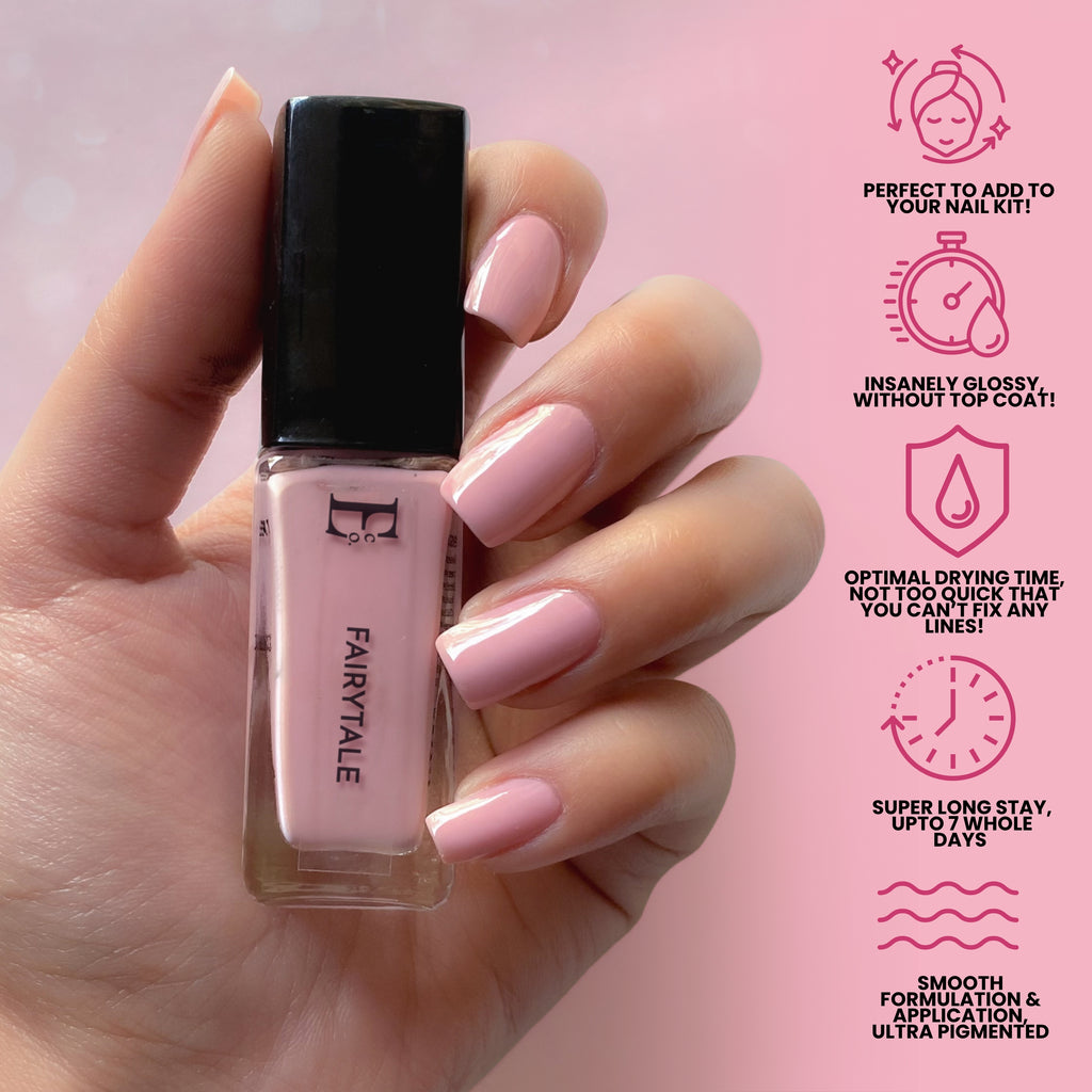Fairytale Vegan Nail Polish – Chip-Resistant, Non-Yellowing Pink, Gel-Like Gloss, Strengthens Nails, Long-Lasting