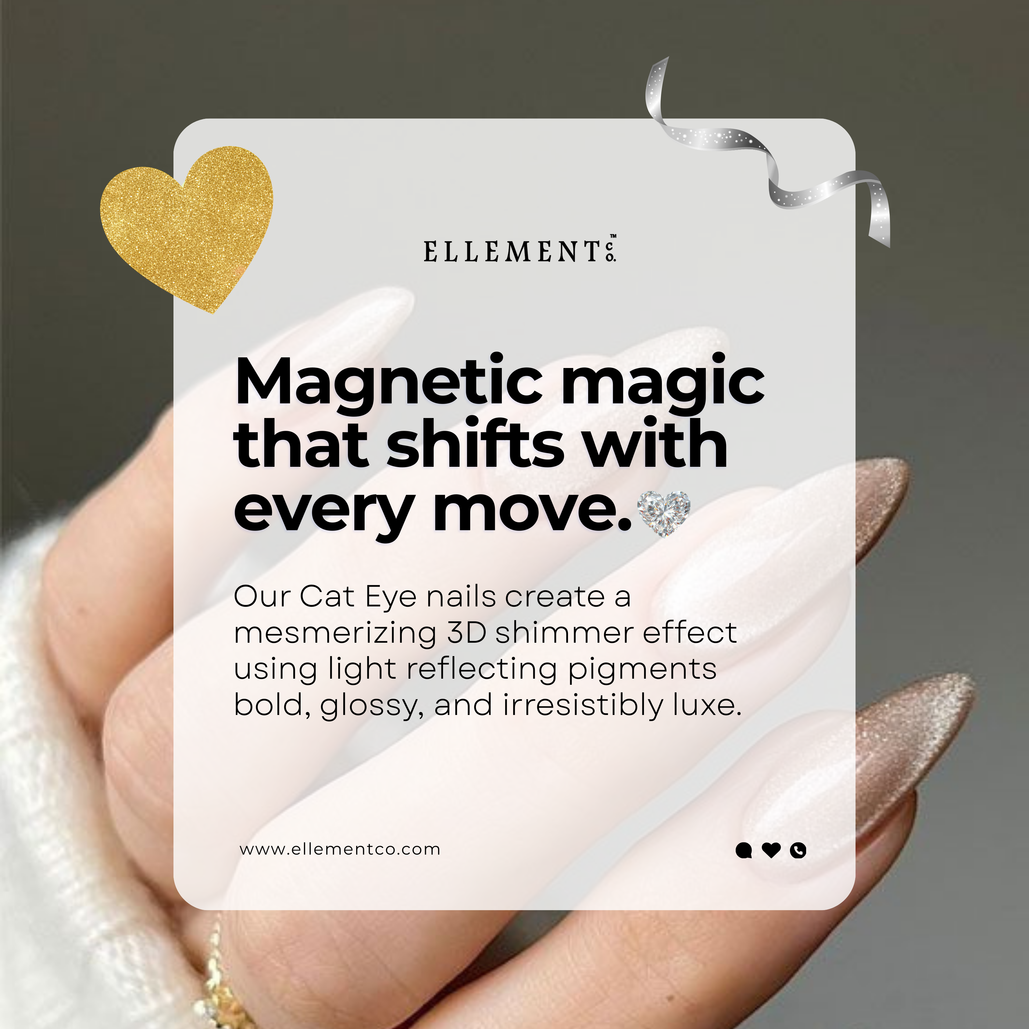 Nudessence Cat Eye Gel Polish – Dull Nude Brown with Gold Tints, Magnetic Multi-Dimensional Nail Art, Long-Lasting Gel