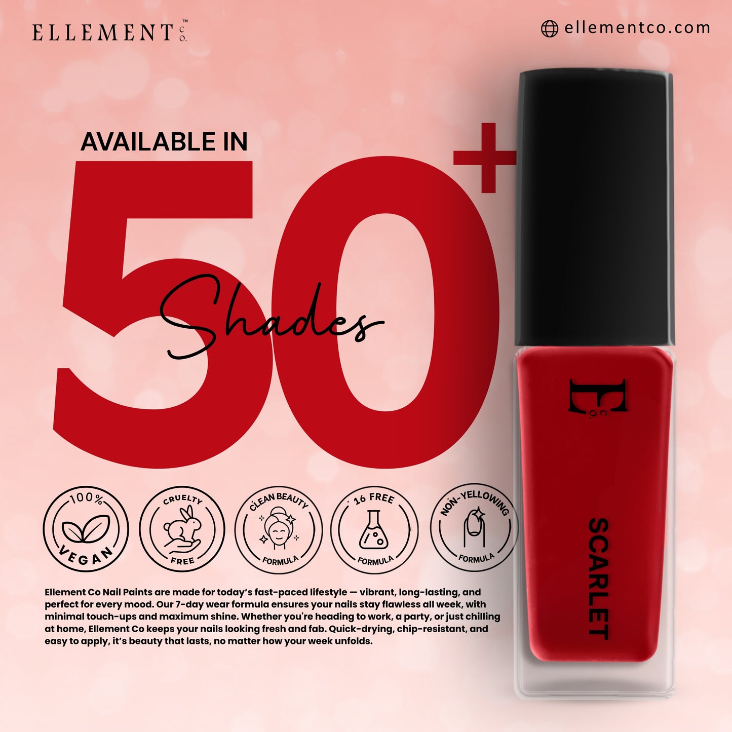 SCARLET Vegan Nail Polish, Red Color -10 Ml