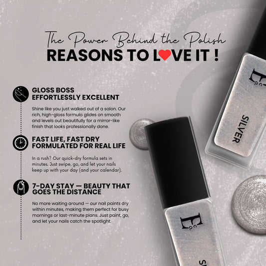 Silver Vegan Nail Polish – Chip-Resistant, Non-Yellowing, Gel-Like Mirror Finish, Long-Lasting 3