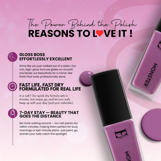 Monster Vegan Purple Nail Polish – Chip-Resistant, Non-Yellowing, Gel-Like Shine, Long-Lasting, Neon 3