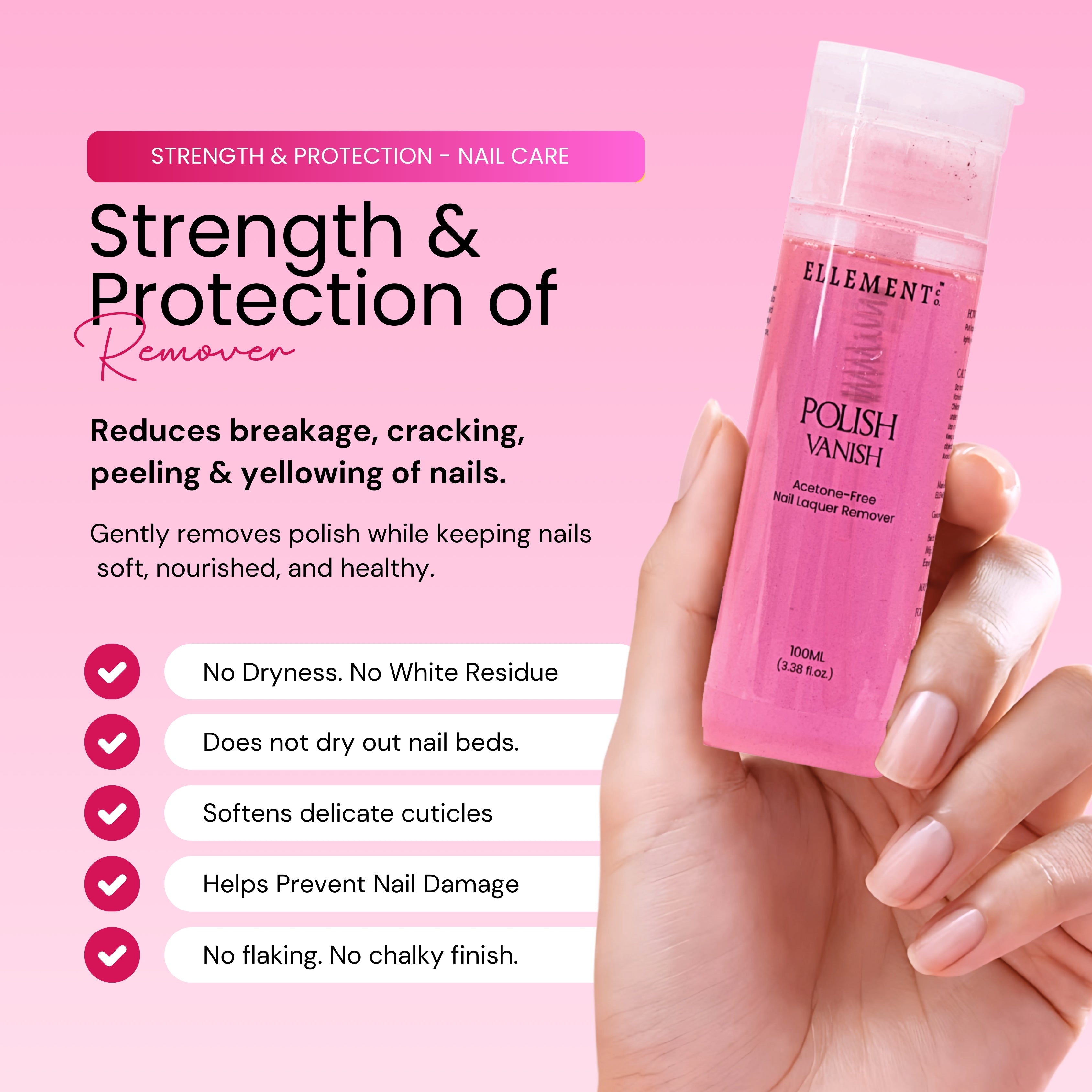 Polish Vanish Acetone-Free Nail Polish Remover – Gentle, Nourishing Formula for Easy Removal of Tough Colors & Glitter