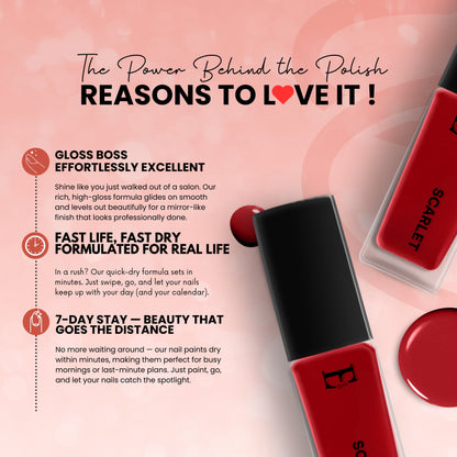 SCARLET Vegan Nail Polish, Red Color -10 Ml