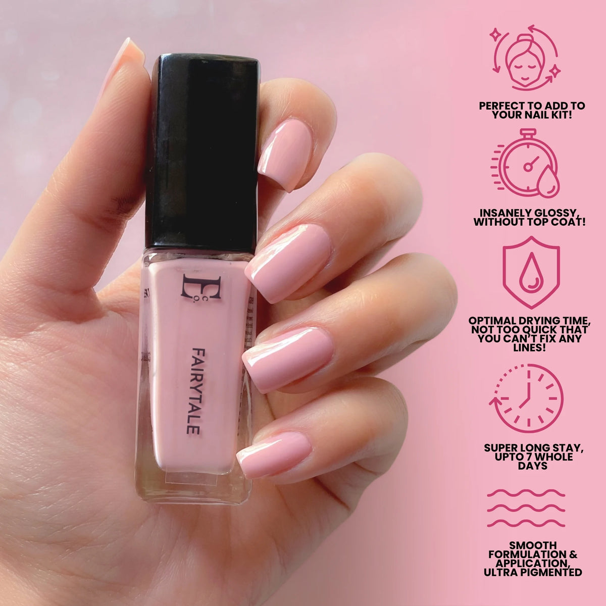 Fairytale Vegan Nail Polish – Chip-Resistant, Non-Yellowing Pink, Gel-Like Gloss, Strengthens Nails, Long-Lasting 8