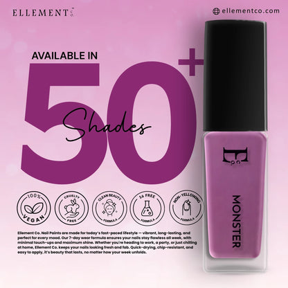 Monster Vegan Purple Nail Polish – Chip-Resistant, Non-Yellowing, Gel-Like Shine, Long-Lasting, Neon 4