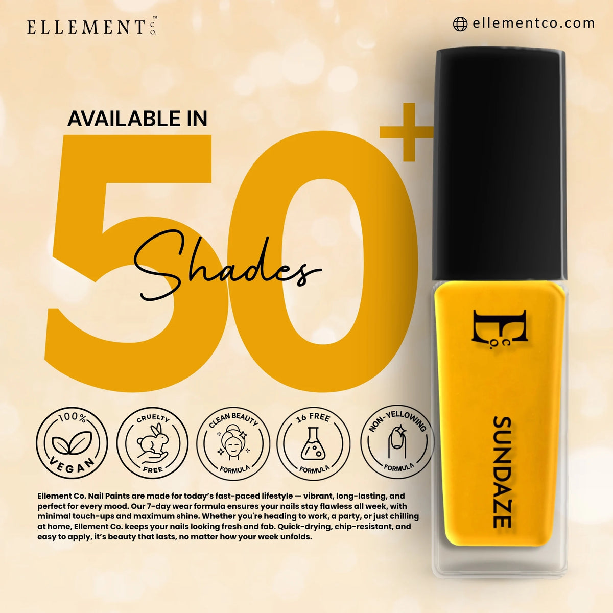 Sundaze Vegan Pop Yellow Nail Polish – Chip-Resistant, Intense Color, Gel-Like Shine, Long-Lasting 3