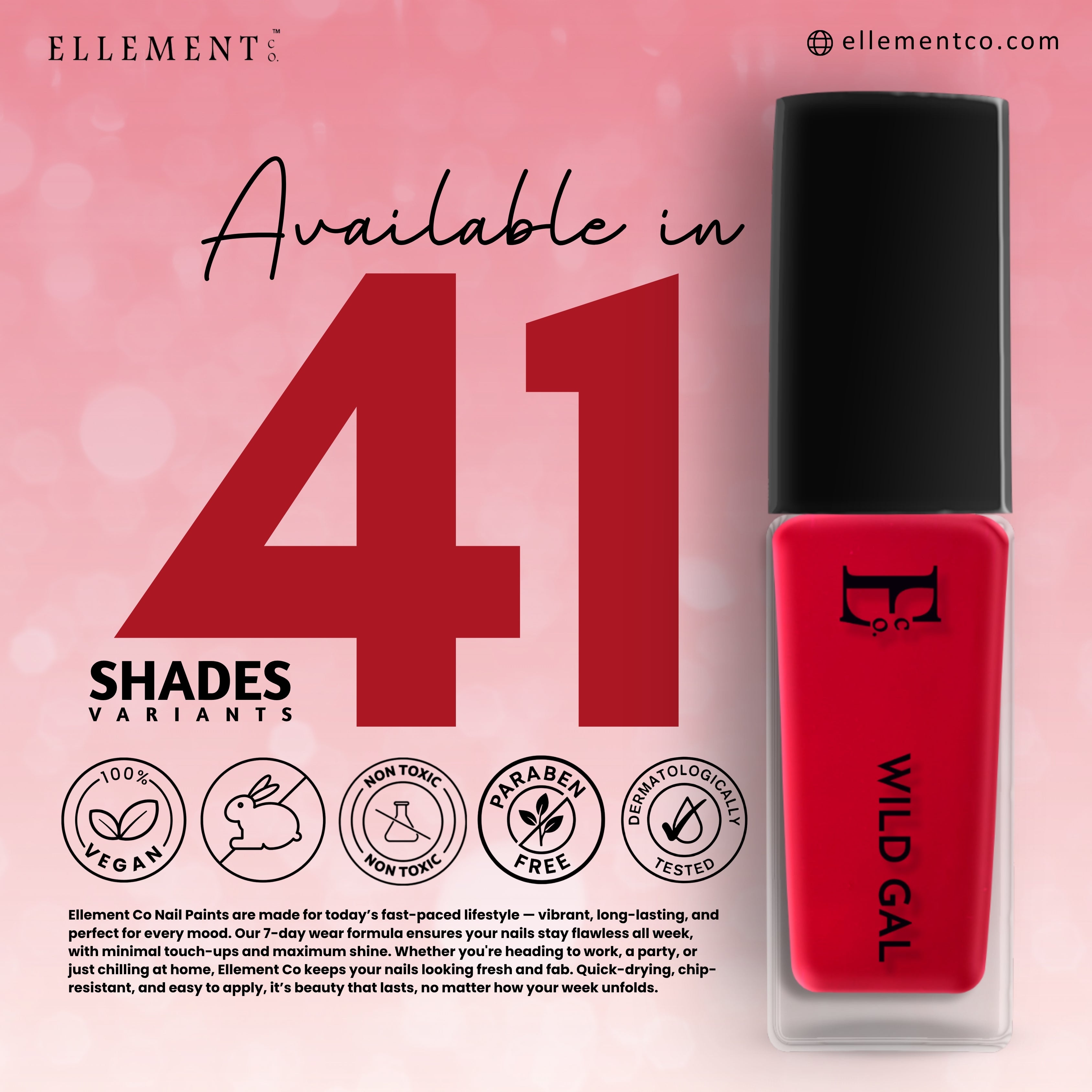 Wild Gal Vegan Dark Red Nail Polish – Chip-Resistant, Non-Yellowing, Gel-Like Shine, Long-Lasting