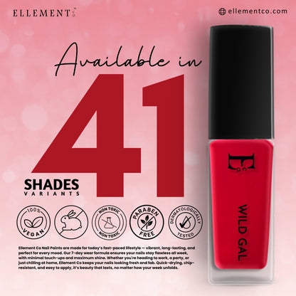 Wild Gal Vegan Dark Red Nail Polish – Chip-Resistant, Non-Yellowing, Gel-Like Shine, Long-Lasting