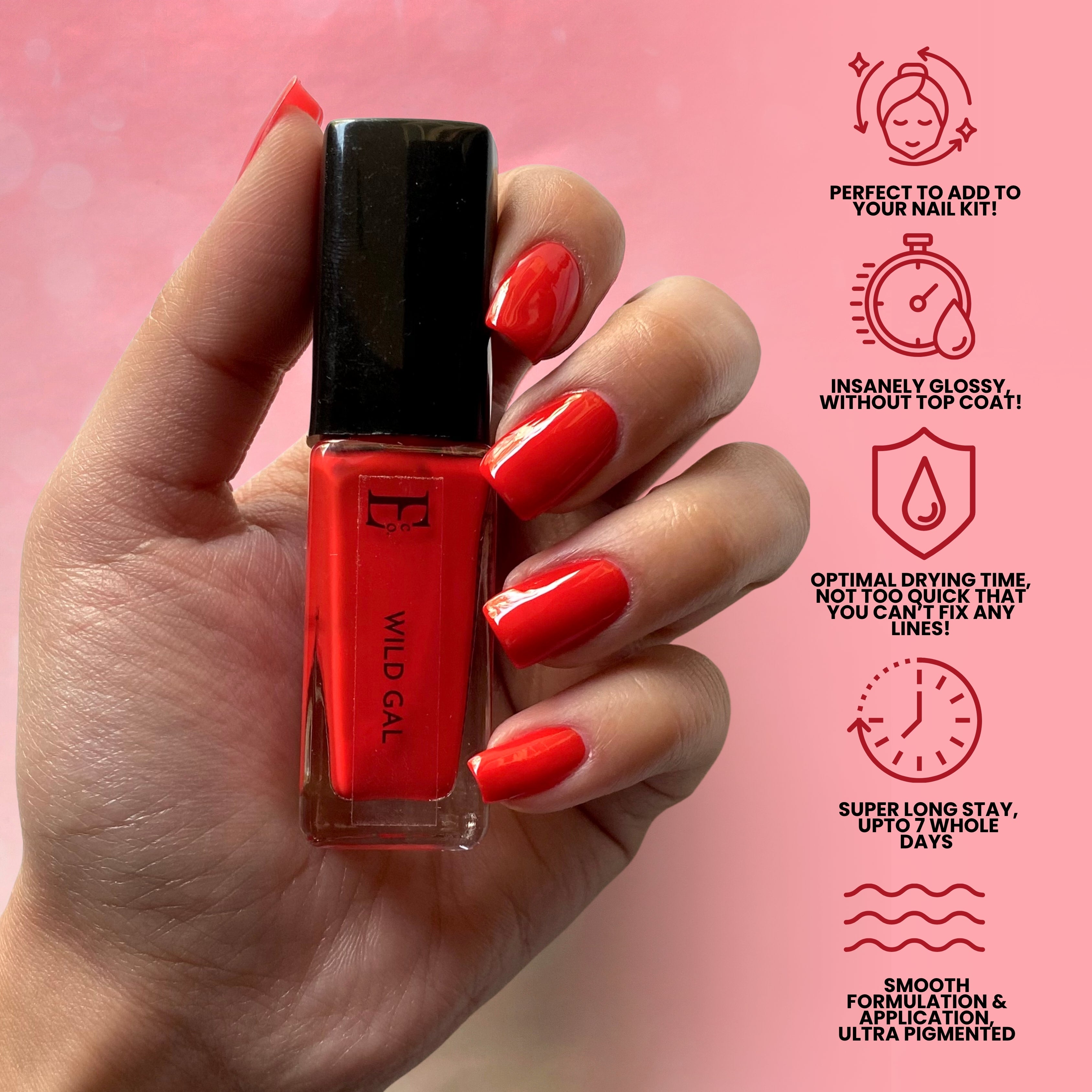 Wild Gal Vegan Dark Red Nail Polish – Chip-Resistant, Non-Yellowing, Gel-Like Shine, Long-Lasting