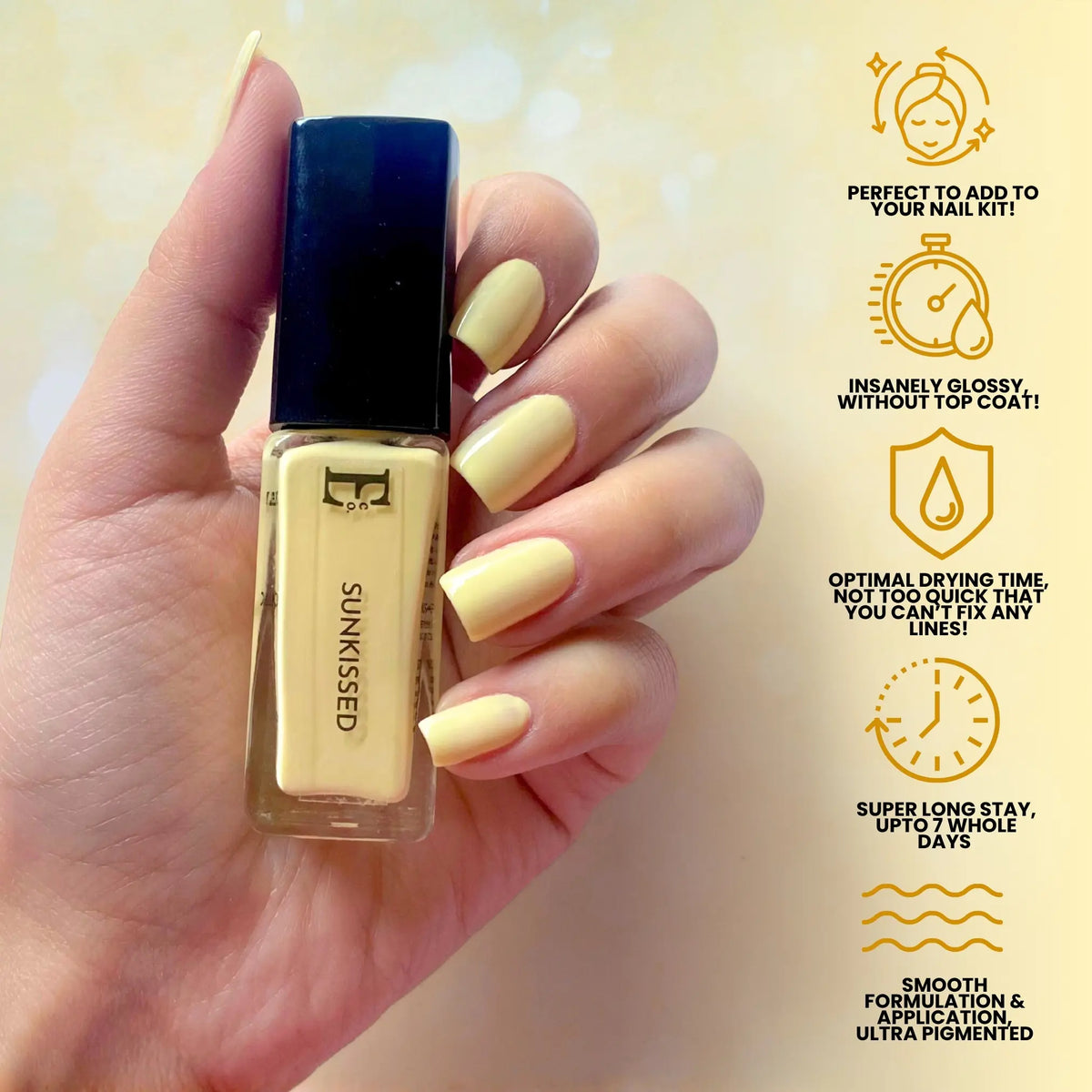 Sunkissed Vegan Pastel Yellow Nail Polish – Chip-Resistant, Gel-Like Shine, Long-Lasting, Strengthens Nails 6