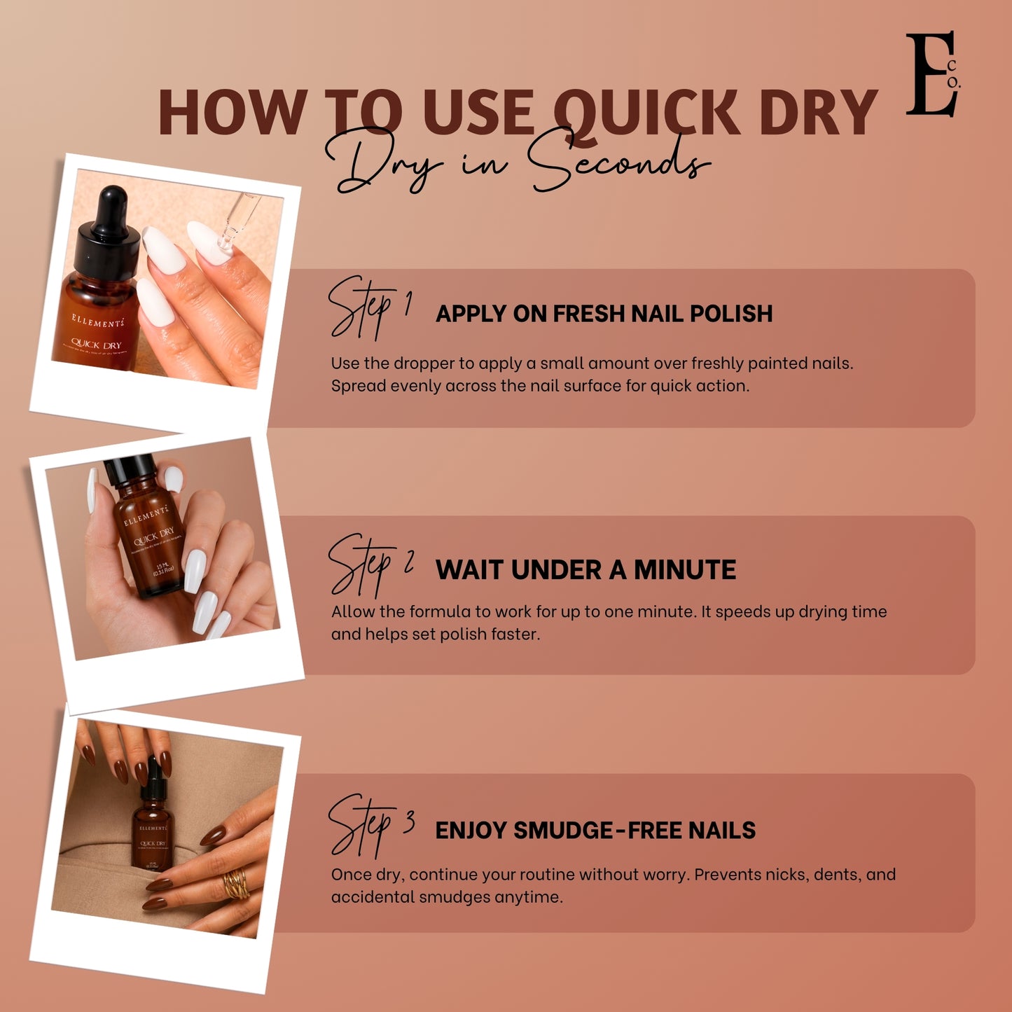 Ellement Co. Quick Dry Nail Drops – Fast-Drying, Smudge-Free Polish Accelerator, 15ML