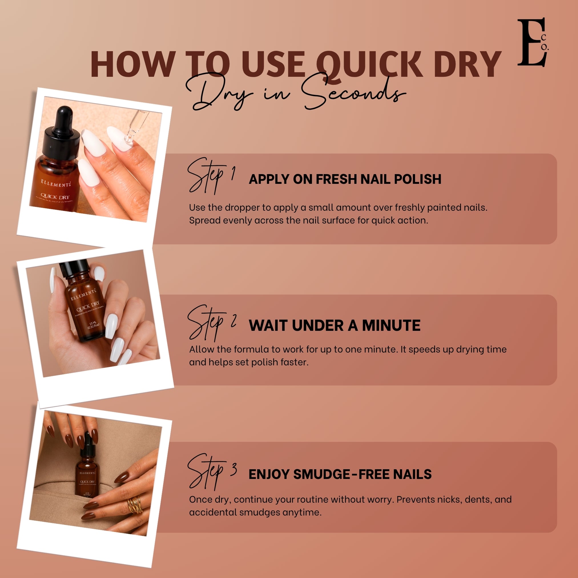 Ellement Co. Quick Dry Nail Drops – Fast-Drying, Smudge-Free Polish Accelerator, 15ML