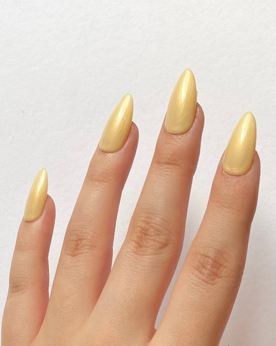 Lemon Zest Gel Polish – Bright Yellow Metallic Shine, Streak-Free, For Natural & Acrylic Nails, Nail Extensions