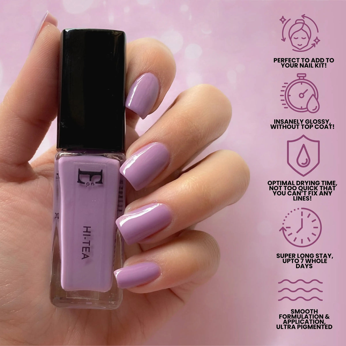 HI-Tea Vegan Lavender Nail Polish – Chip-Resistant, Non-Yellowing, Gel-Like Shine, Long-Lasting 7