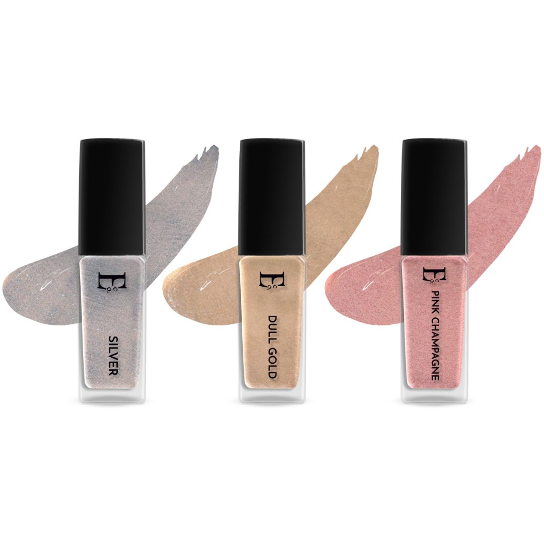 Celestial Shimmer Nail Polish Set, Silver, Dull Gold, Pink Champagne, Sparkling Colors, Set of 3